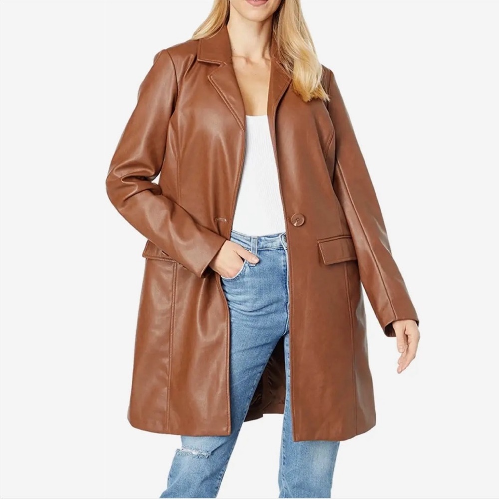 NWT Avec Les Filles Long 90’s Y2K Faux Leather Jacket Size 1X